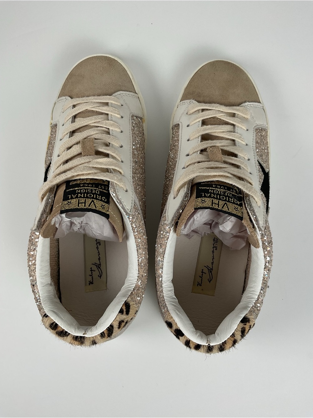 Vintage Havana Glitter Star Sneakers Women’s Size 10 Beige Leopard Shoes - Picture 8 of 14